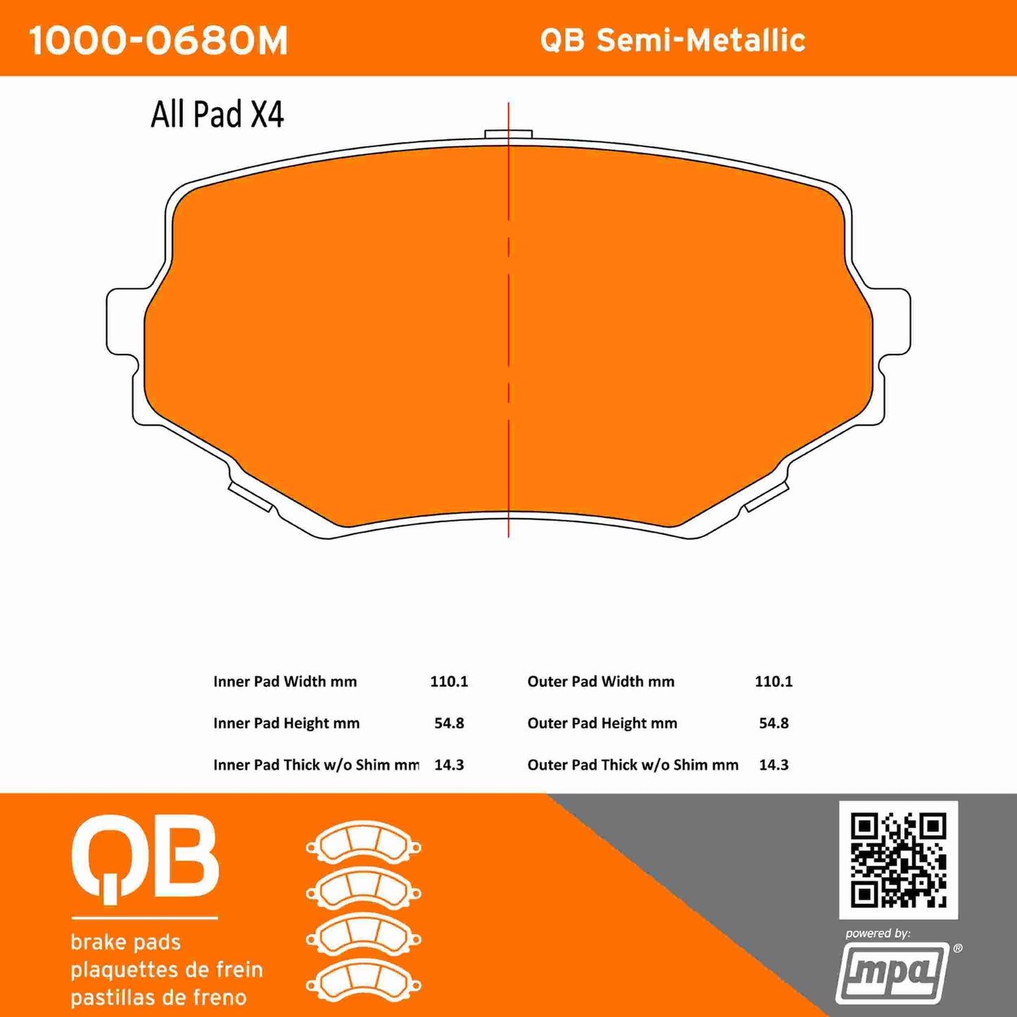 Quality-Built QB Semi-Metallic Brake Pads 1000-0680M
