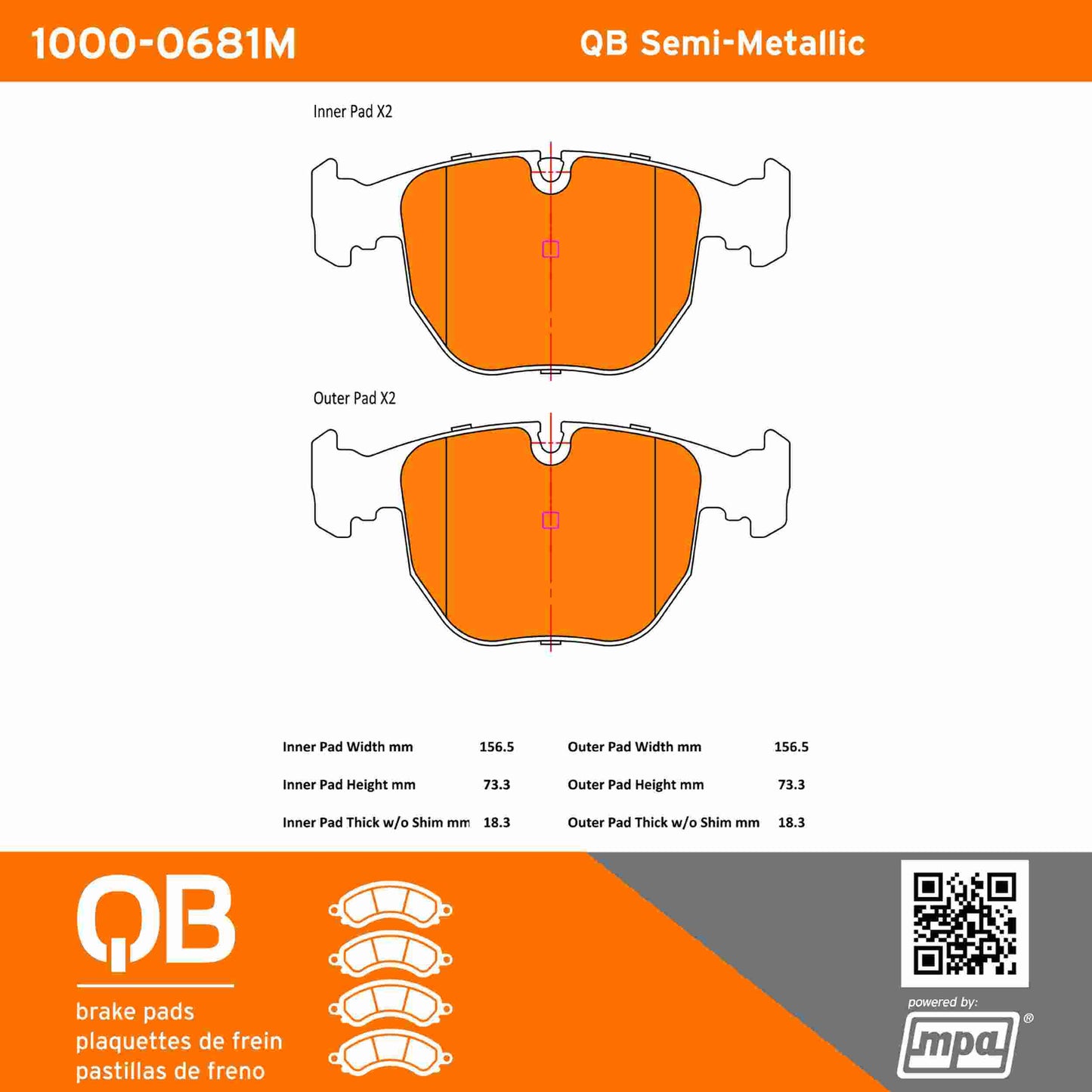 Quality-Built QB Semi-Metallic Brake Pads 1000-0681M