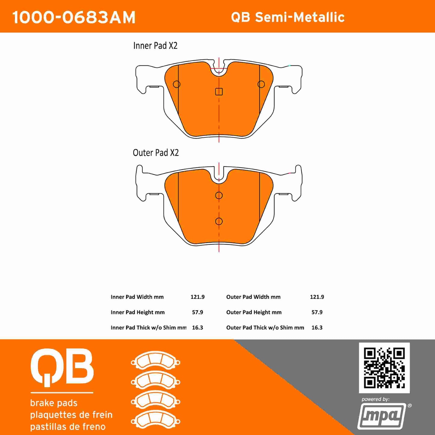 Quality-Built QB Semi-Metallic Brake Pads 1000-0683AM