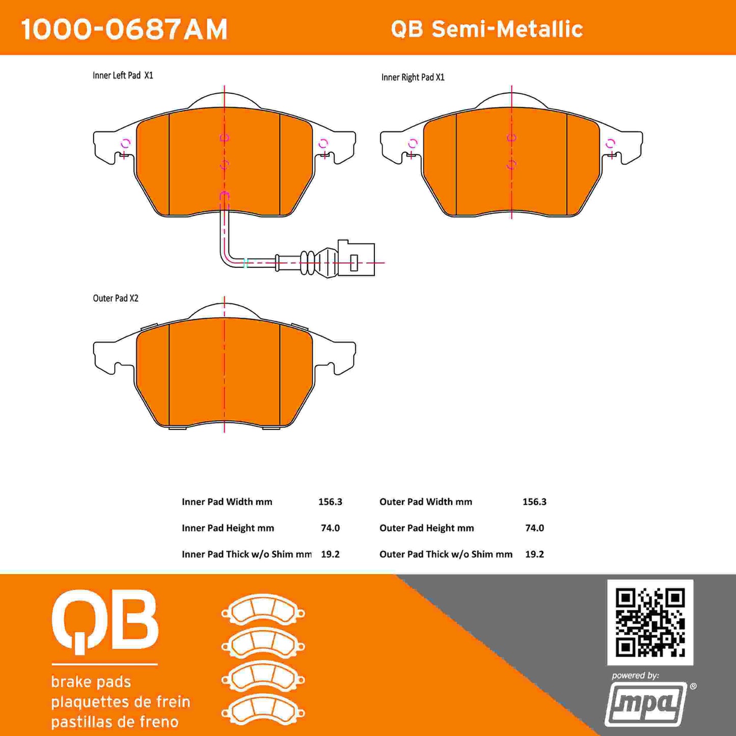 Quality-Built QB Semi-Metallic Brake Pads 1000-0687AM