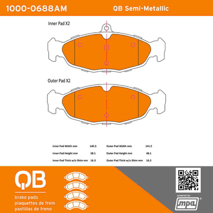 Quality-Built QB Semi-Metallic Brake Pads 1000-0688AM