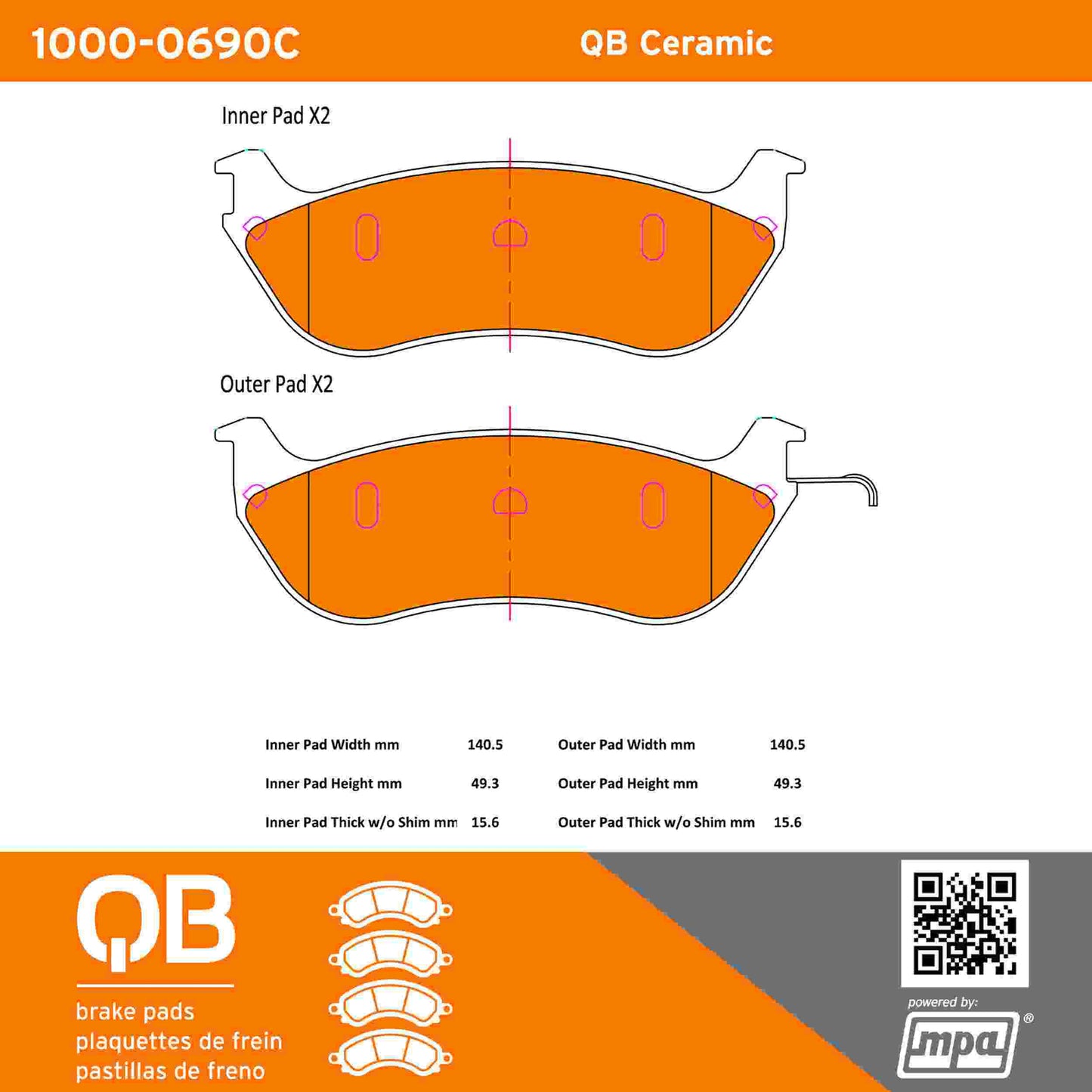 Quality-Built QB Ceramic Brake Pads 1000-0690C