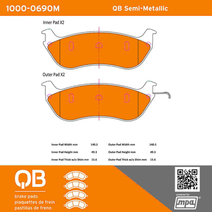 Quality-Built QB Semi-Metallic Brake Pads 1000-0690M