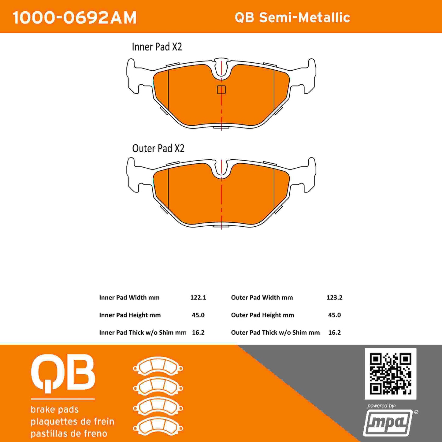Quality-Built QB Semi-Metallic Brake Pads 1000-0692AM