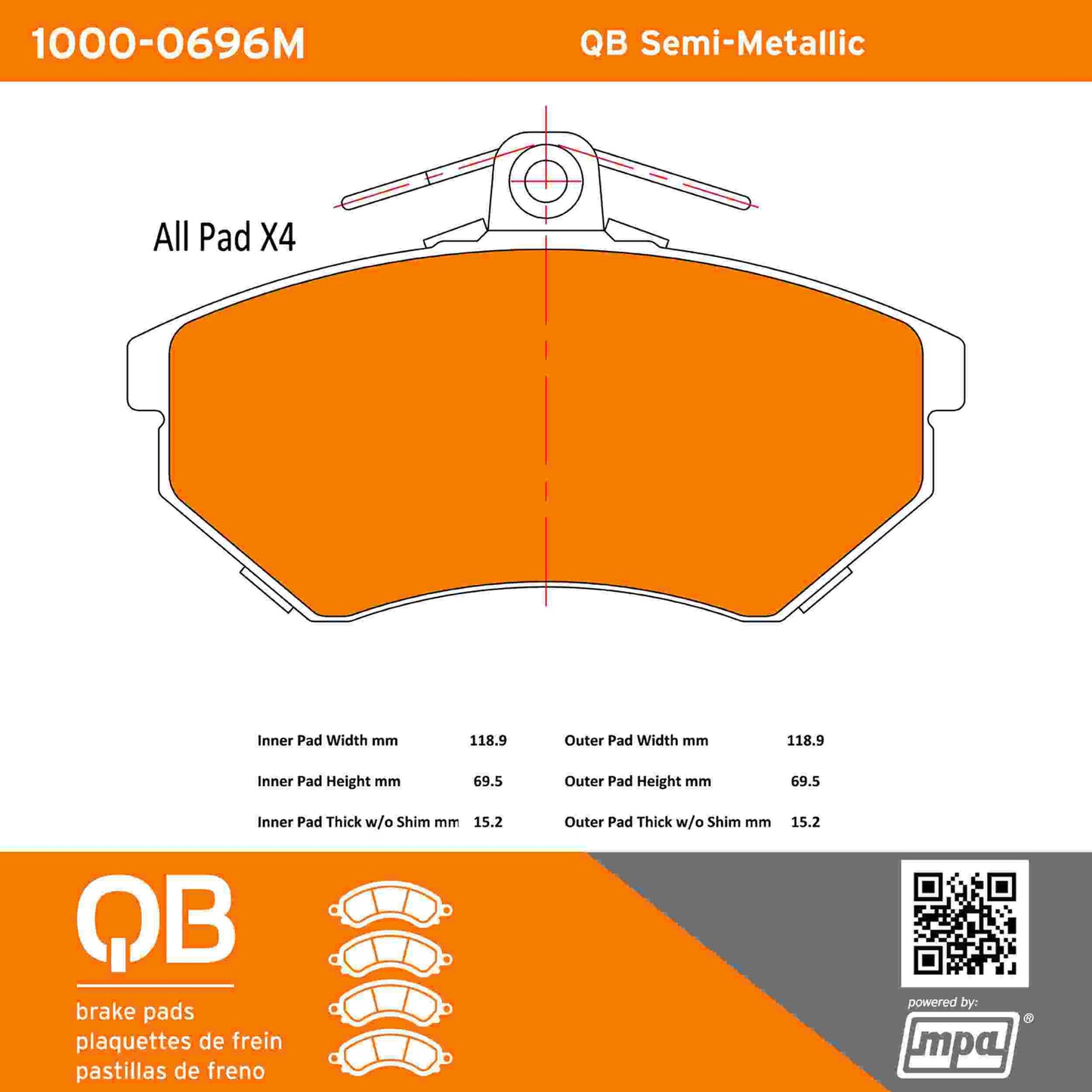 Quality-Built QB Semi-Metallic Brake Pads 1000-0696M