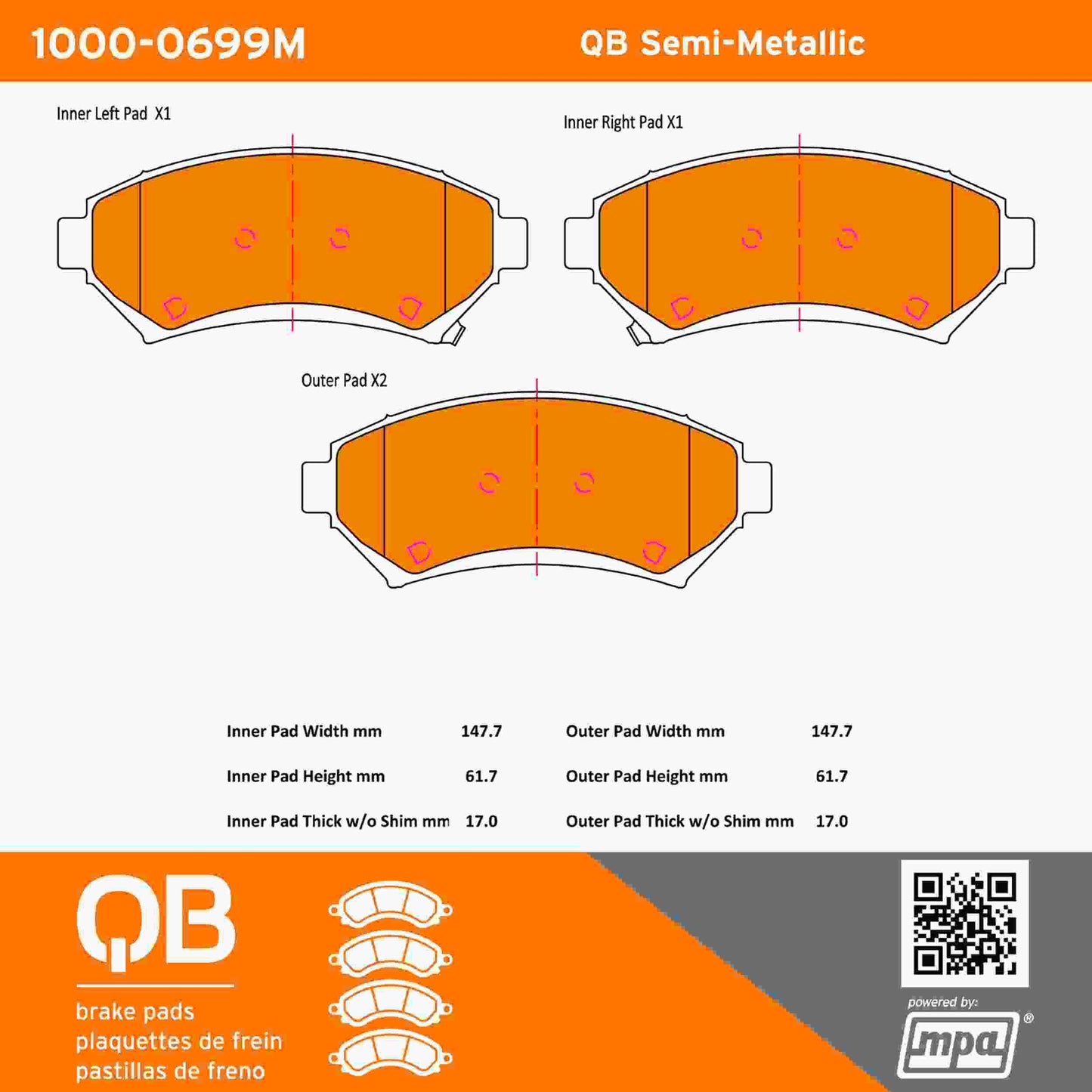 Quality-Built QB Semi-Metallic Brake Pads 1000-0699M