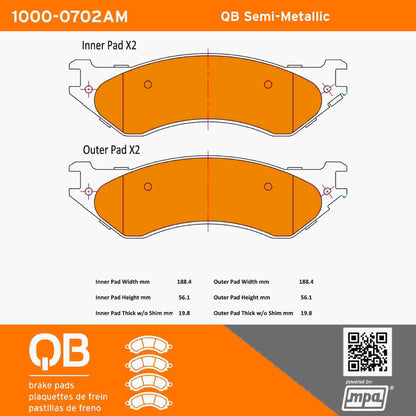 Quality-Built QB Semi-Metallic Brake Pads 1000-0702AM