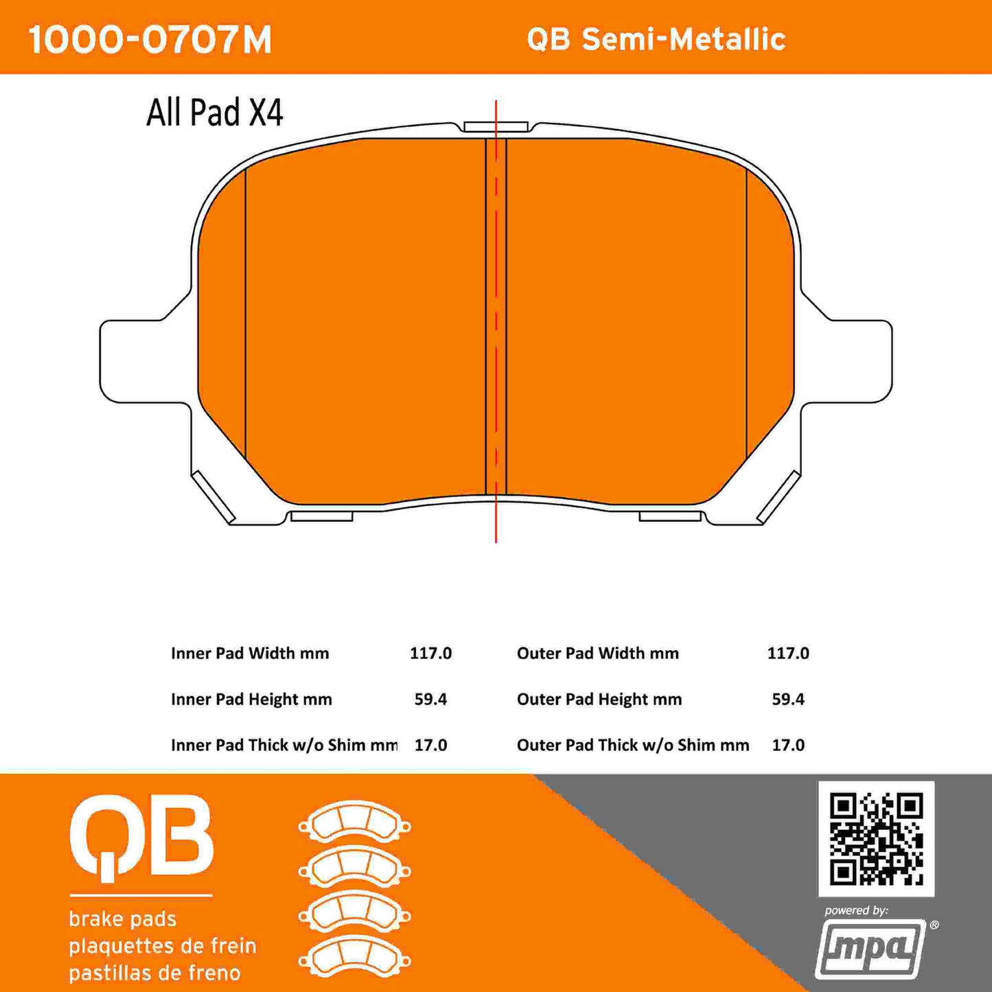 Quality-Built QB Semi-Metallic Brake Pads 1000-0707M
