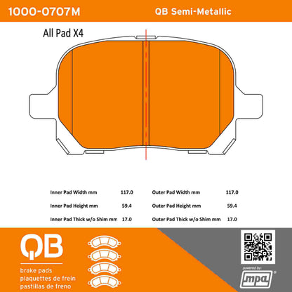 Quality-Built QB Semi-Metallic Brake Pads 1000-0707M