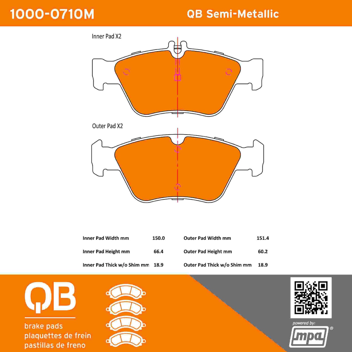 Quality-Built QB Semi-Metallic Brake Pads 1000-0710M