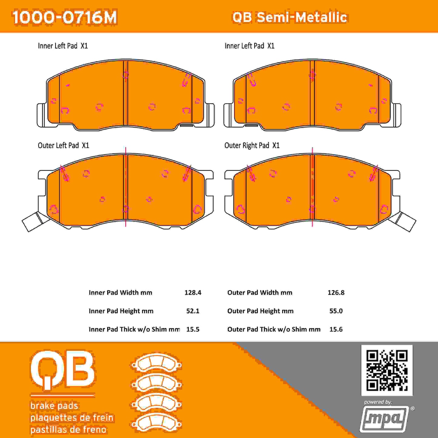 Quality-Built QB Semi-Metallic Brake Pads 1000-0716M