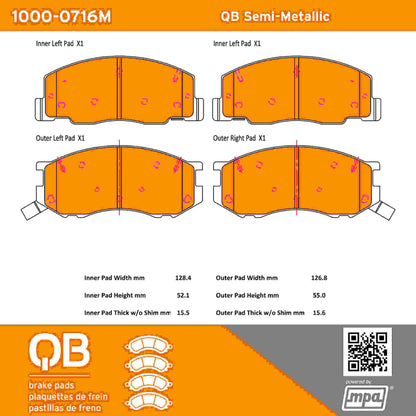 Quality-Built QB Semi-Metallic Brake Pads 1000-0716M