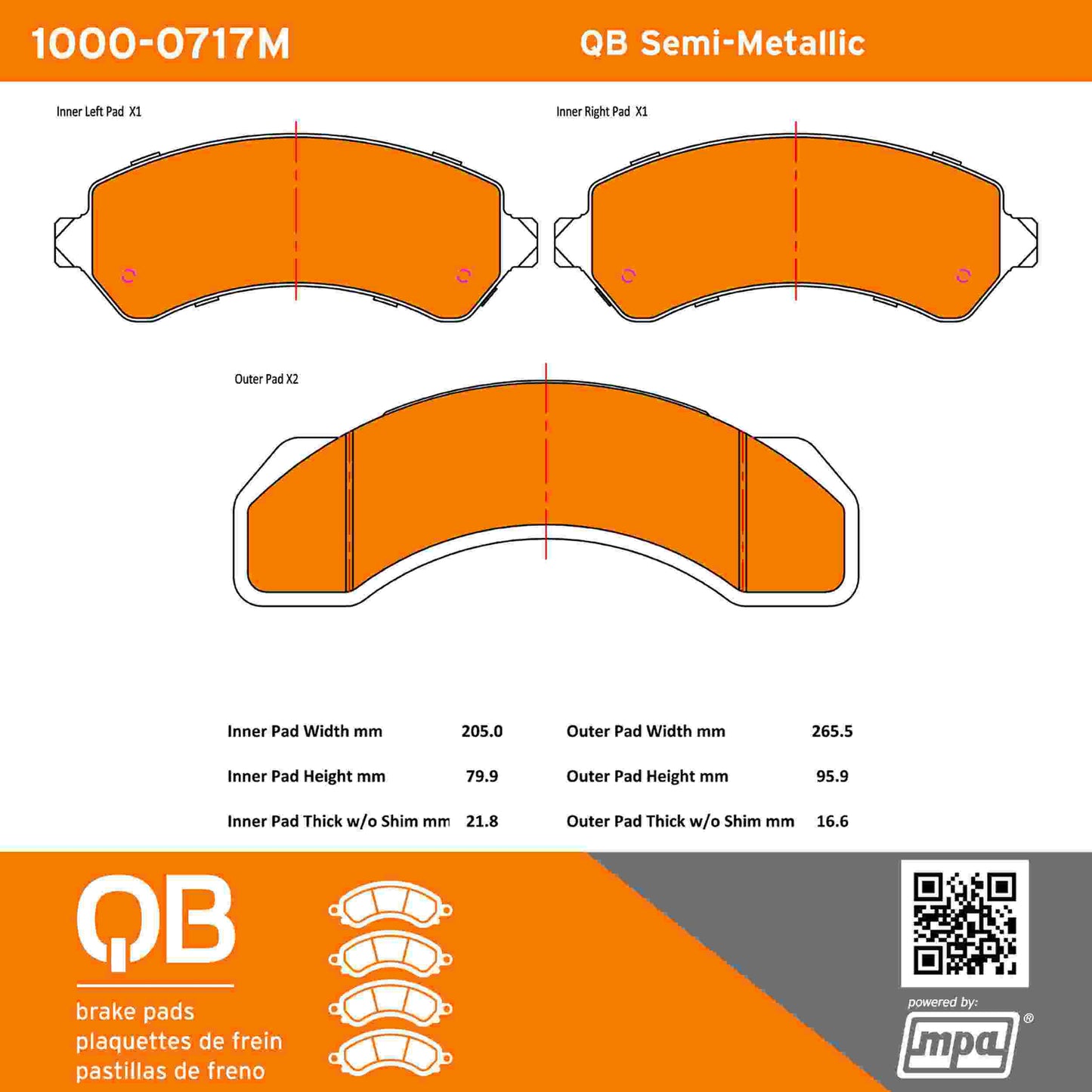 Quality-Built QB Semi-Metallic Brake Pads 1000-0717M