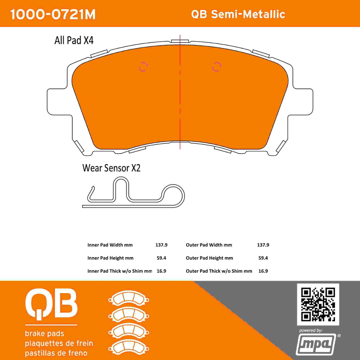 Quality-Built QB Semi-Metallic Brake Pads 1000-0721M
