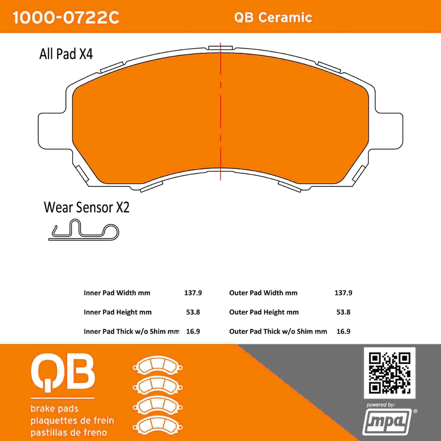Quality-Built QB Ceramic Brake Pads 1000-0722C