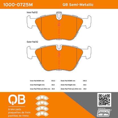 Quality-Built QB Semi-Metallic Brake Pads 1000-0725M