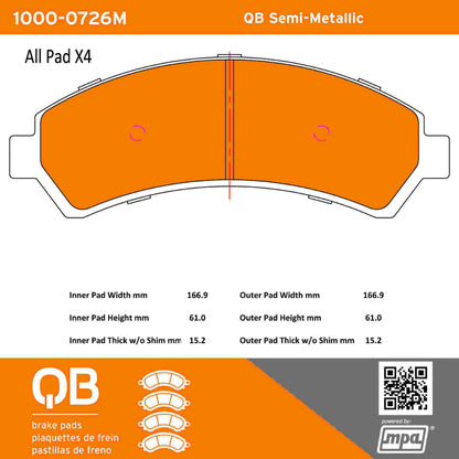 Quality-Built QB Semi-Metallic Brake Pads 1000-0726M