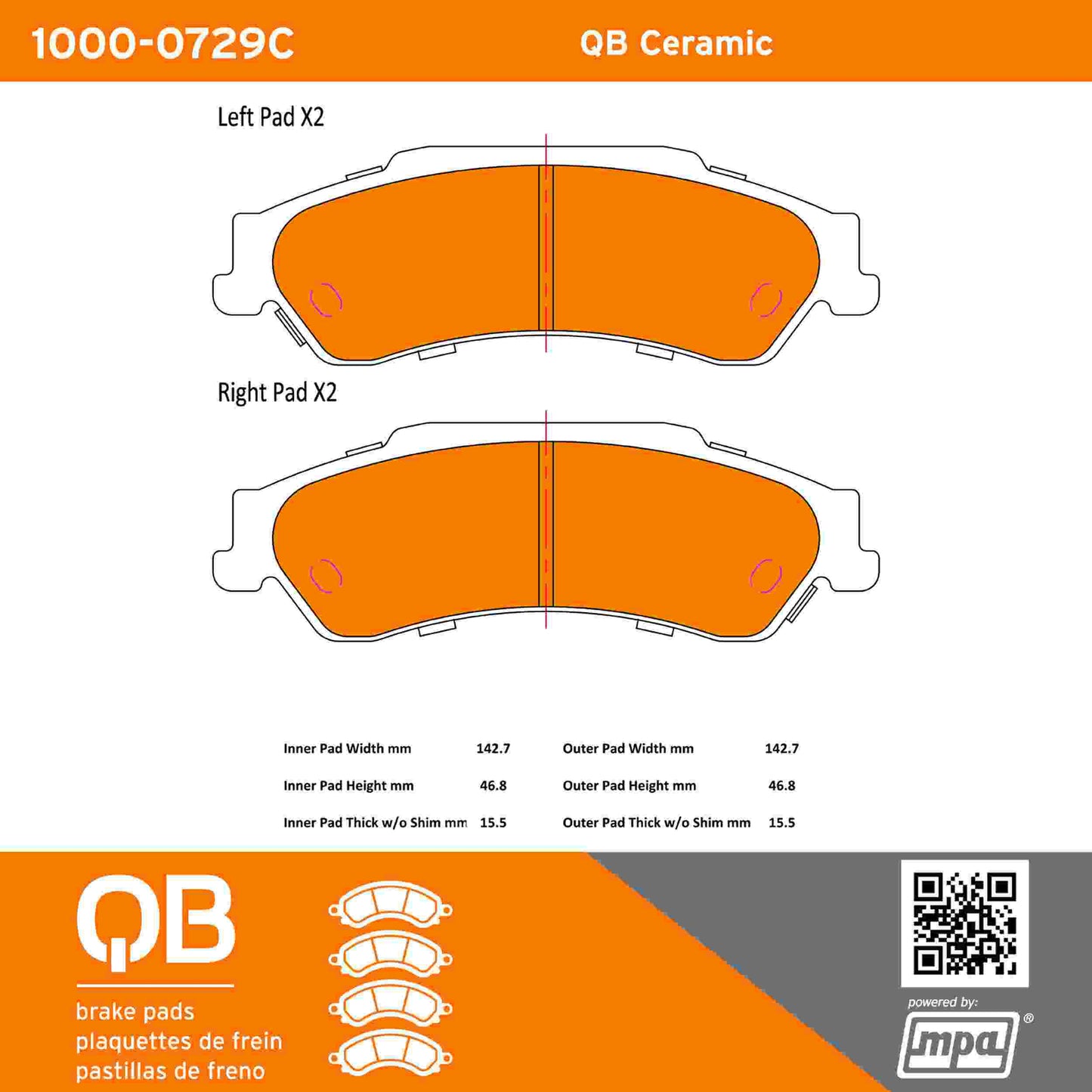 Quality-Built QB Ceramic Brake Pads 1000-0729C
