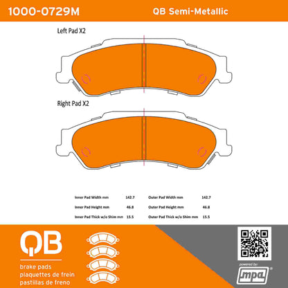 Quality-Built QB Semi-Metallic Brake Pads 1000-0729M