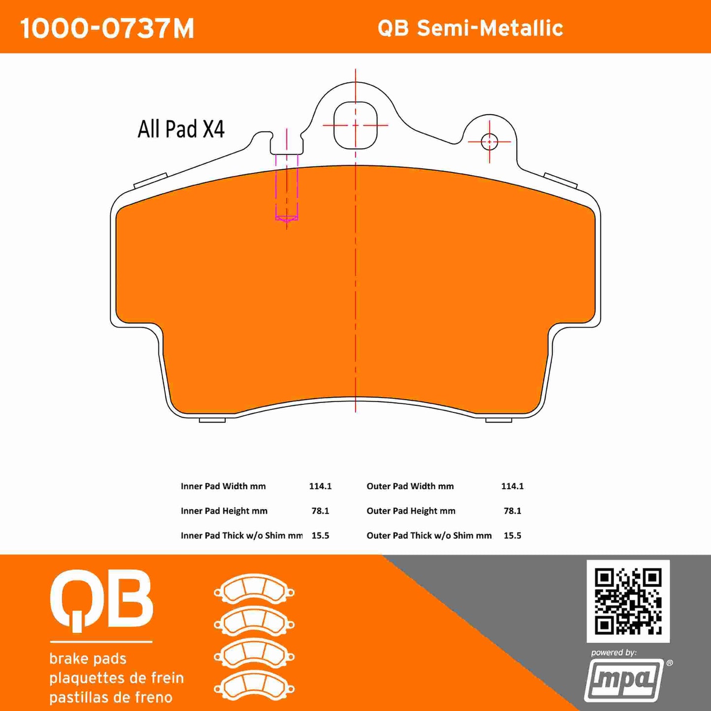 Quality-Built QB Semi-Metallic Brake Pads 1000-0737M