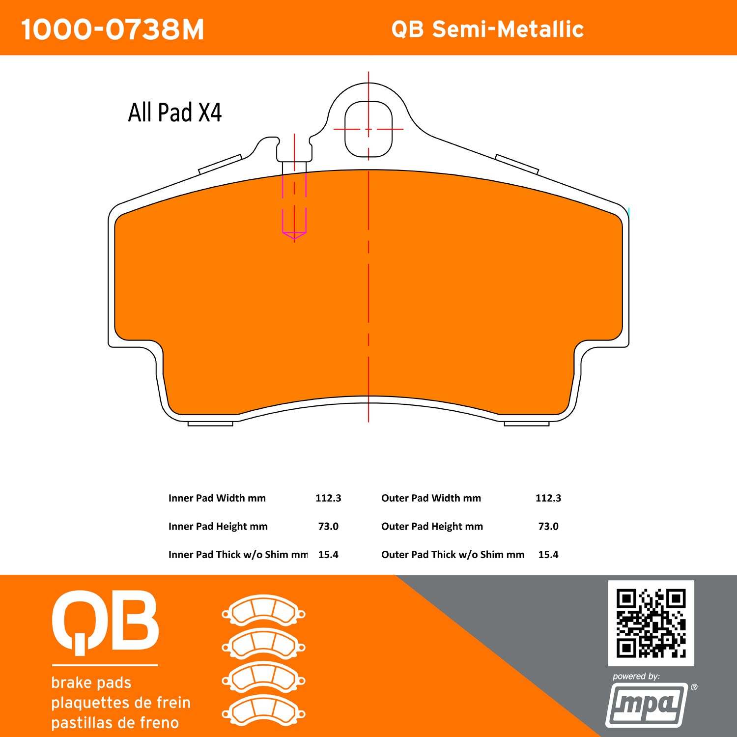 Quality-Built QB Semi-Metallic Brake Pads 1000-0738M