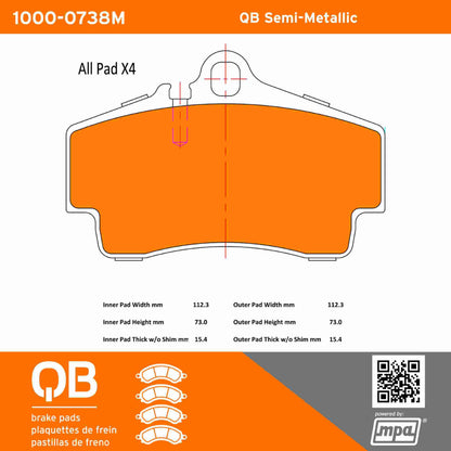 Quality-Built QB Semi-Metallic Brake Pads 1000-0738M
