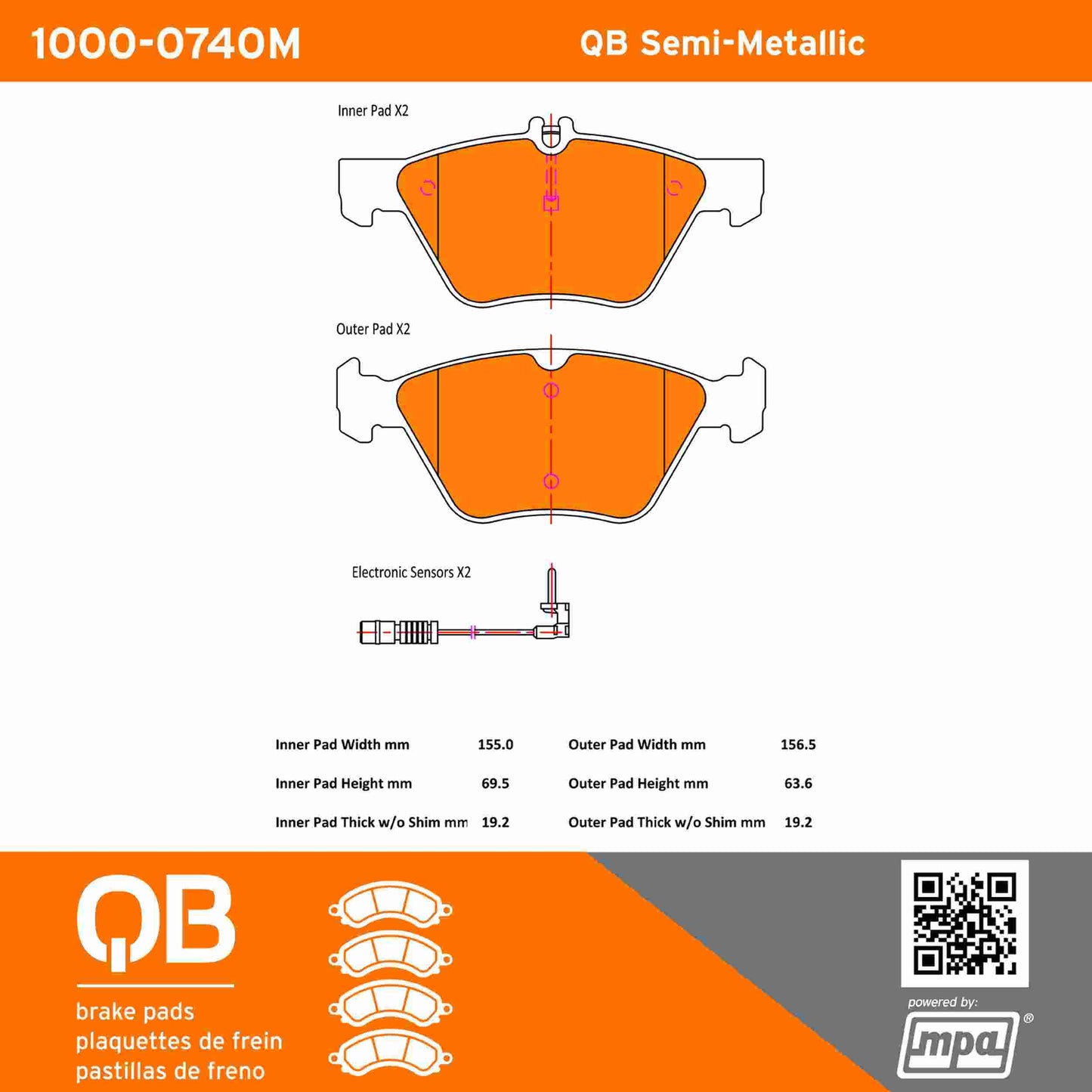 Quality-Built QB Semi-Metallic Brake Pads 1000-0740M