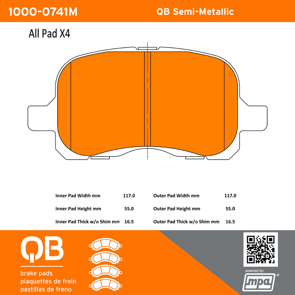 Quality-Built QB Semi-Metallic Brake Pads 1000-0741M