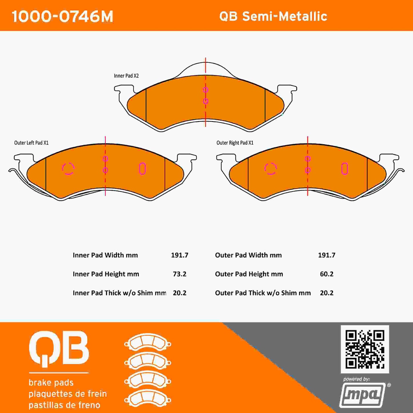 Quality-Built QB Semi-Metallic Brake Pads 1000-0746M