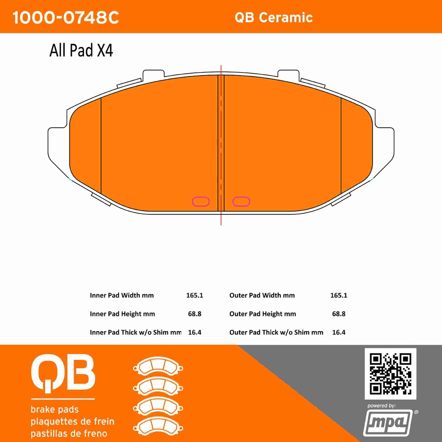 Quality-Built QB Ceramic Brake Pads 1000-0748C
