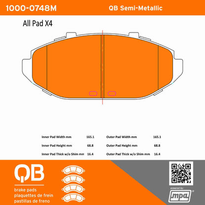 Quality-Built QB Semi-Metallic Brake Pads 1000-0748M