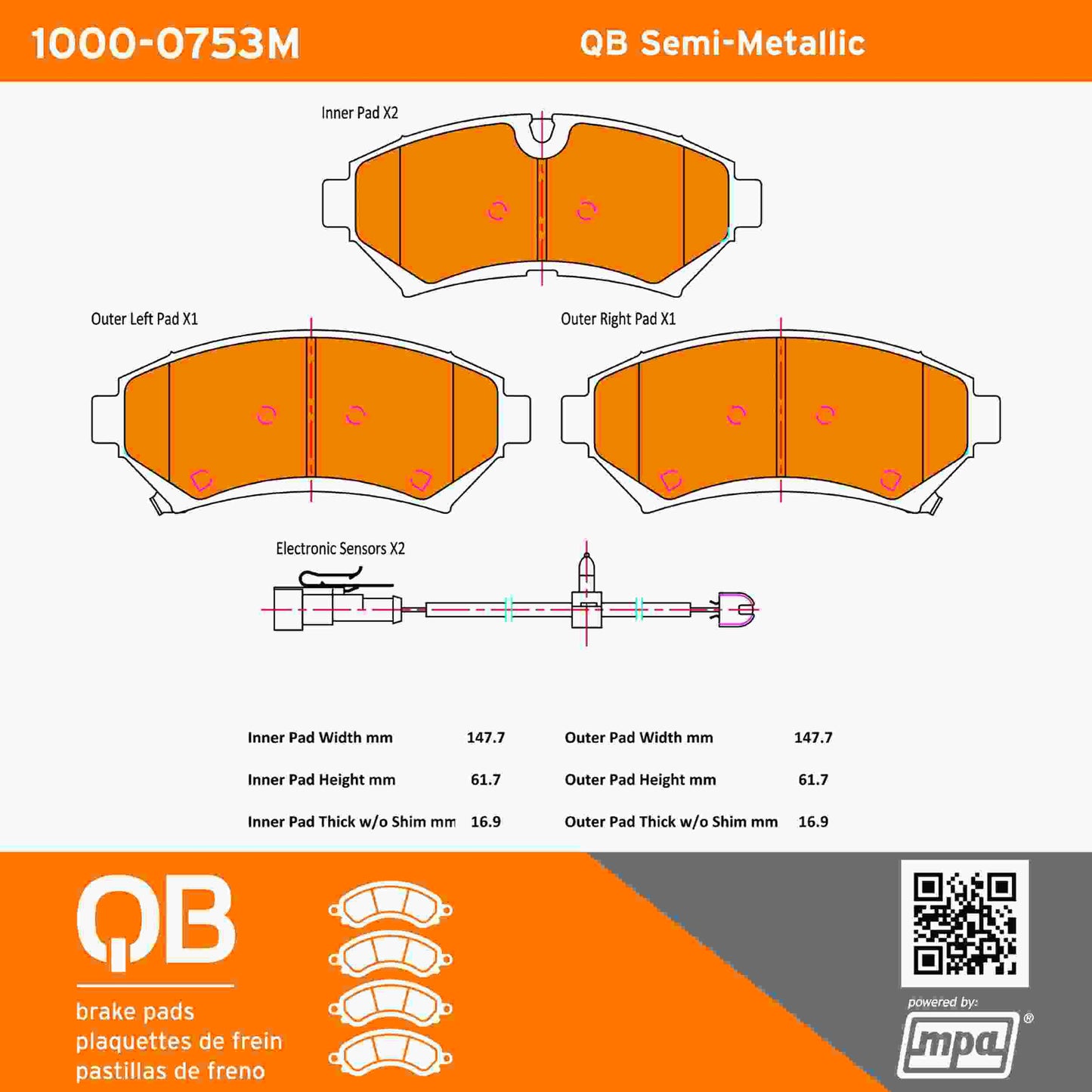 Quality-Built QB Semi-Metallic Brake Pads 1000-0753M