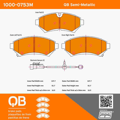 Quality-Built QB Semi-Metallic Brake Pads 1000-0753M