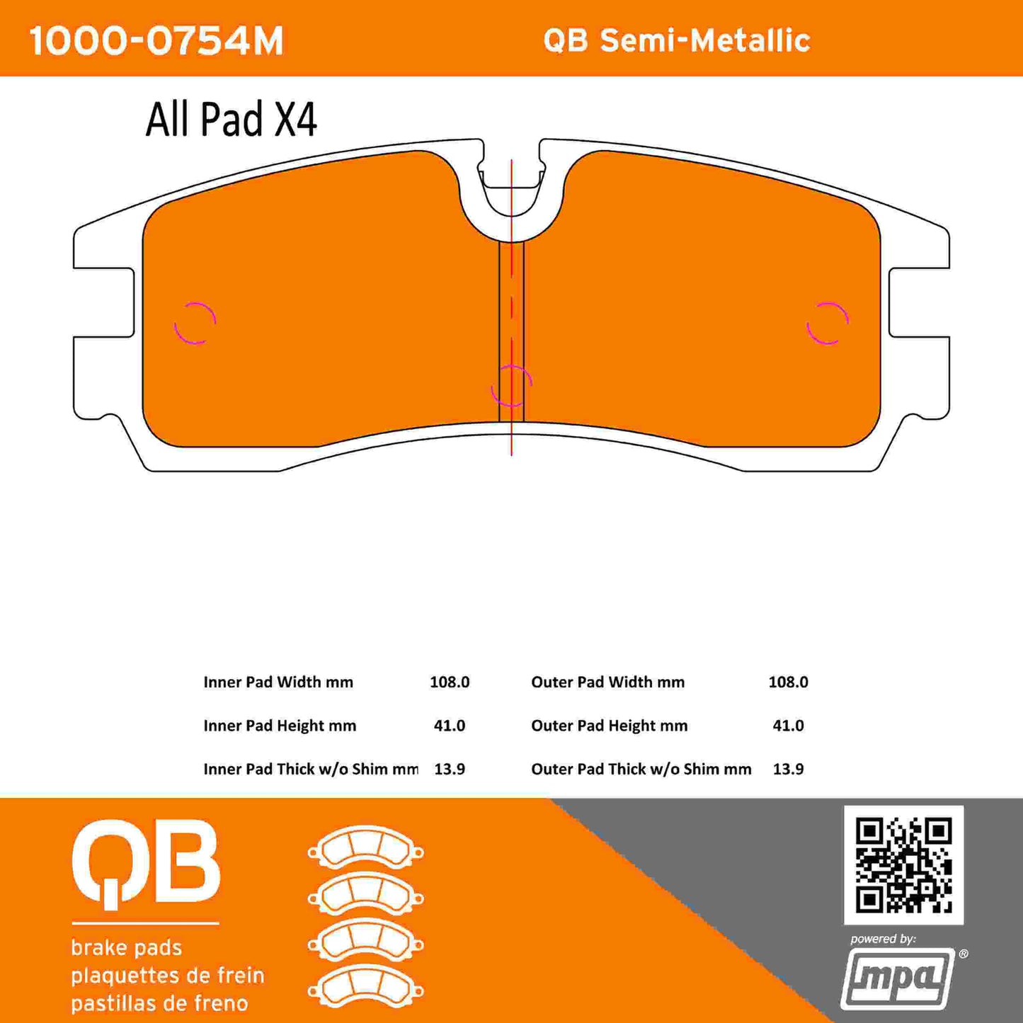 Quality-Built QB Semi-Metallic Brake Pads 1000-0754M