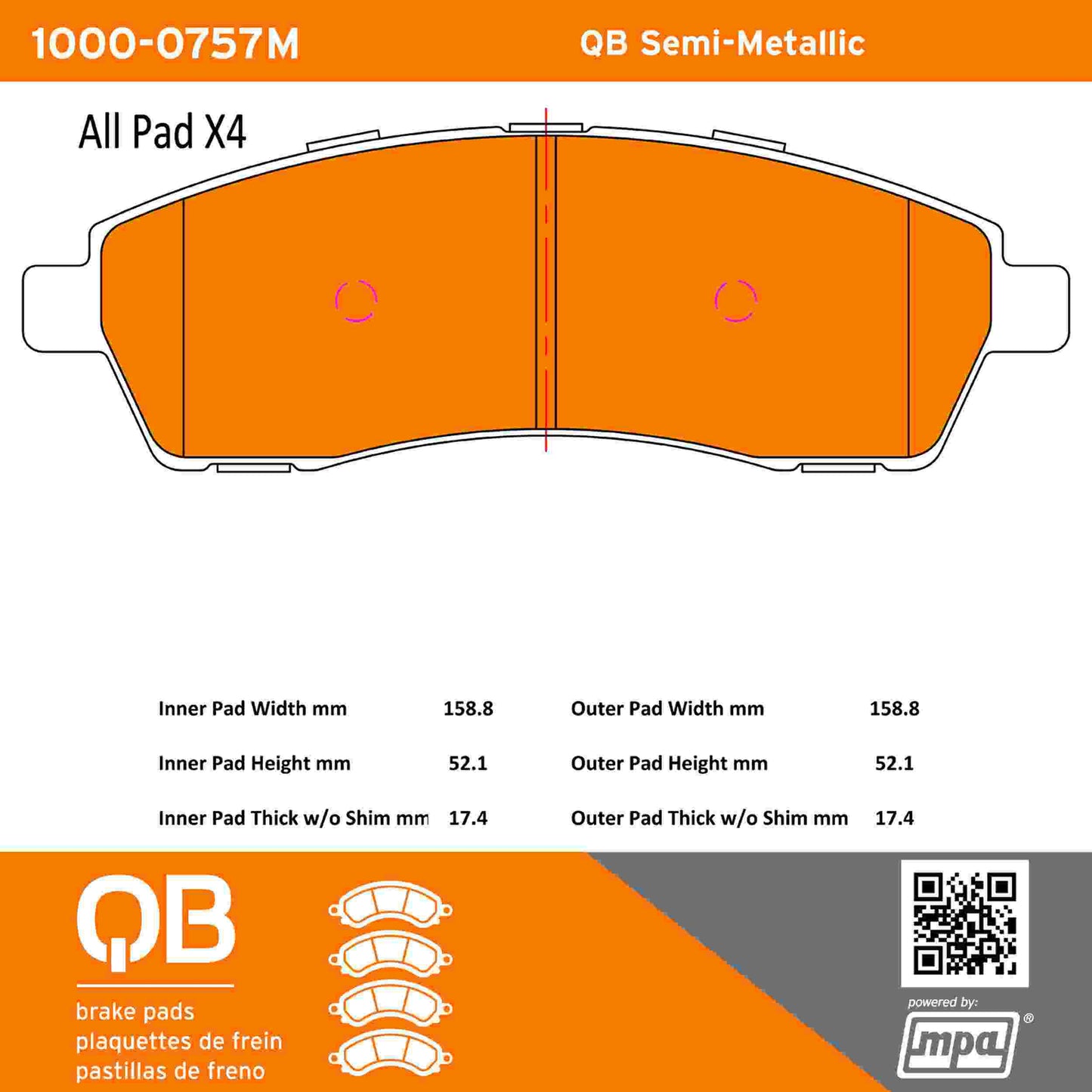 Quality-Built QB Semi-Metallic Brake Pads 1000-0757M