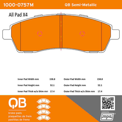 Quality-Built QB Semi-Metallic Brake Pads 1000-0757M