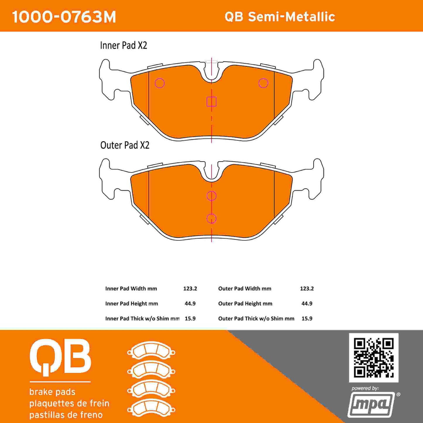 Quality-Built QB Semi-Metallic Brake Pads 1000-0763M