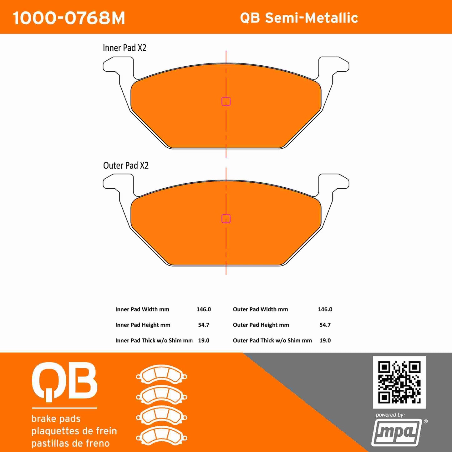 Quality-Built QB Semi-Metallic Brake Pads 1000-0768M