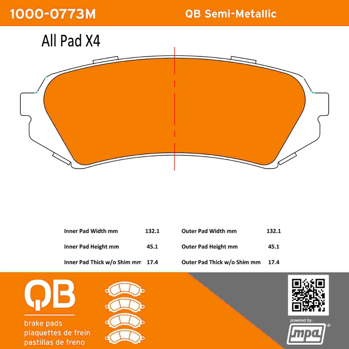 Quality-Built QB Semi-Metallic Brake Pads 1000-0773M