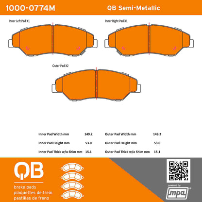 Quality-Built QB Semi-Metallic Brake Pads 1000-0774M