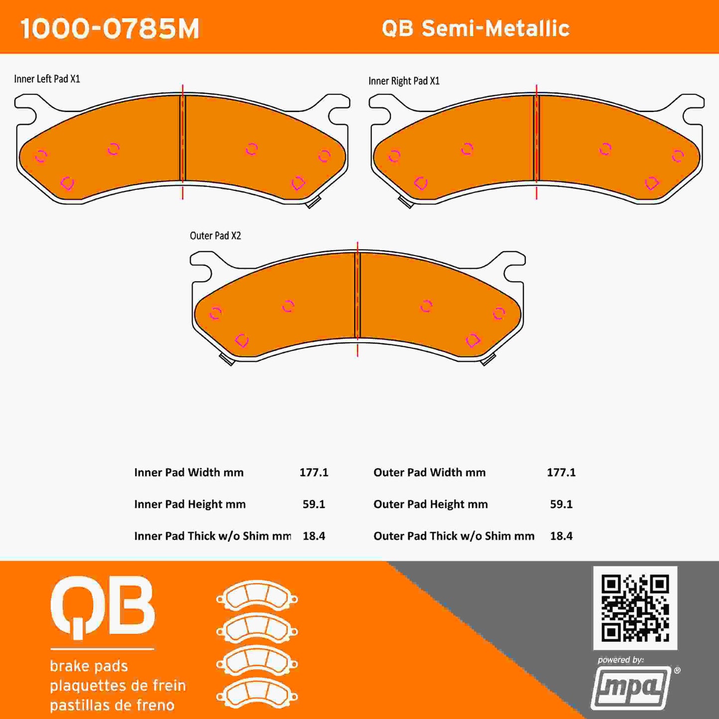 Quality-Built QB Semi-Metallic Brake Pads 1000-0785M