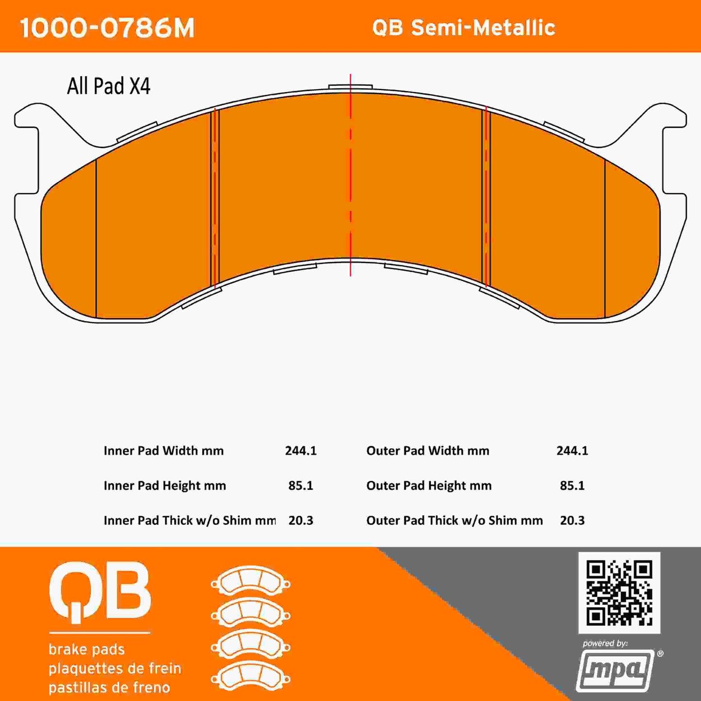 Quality-Built QB Semi-Metallic Brake Pads 1000-0786M