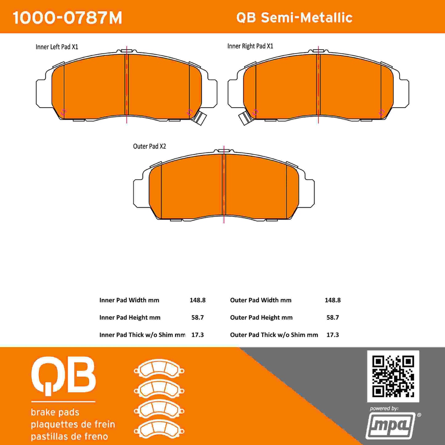 Quality-Built QB Semi-Metallic Brake Pads 1000-0787M
