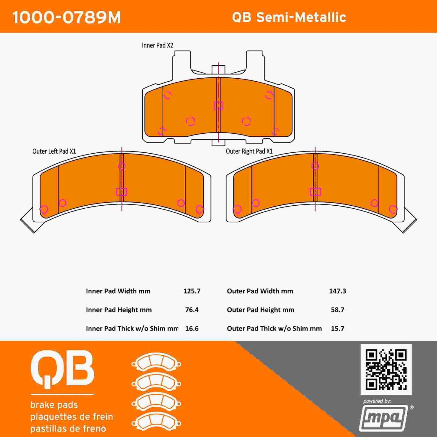 Quality-Built QB Semi-Metallic Brake Pads 1000-0789M