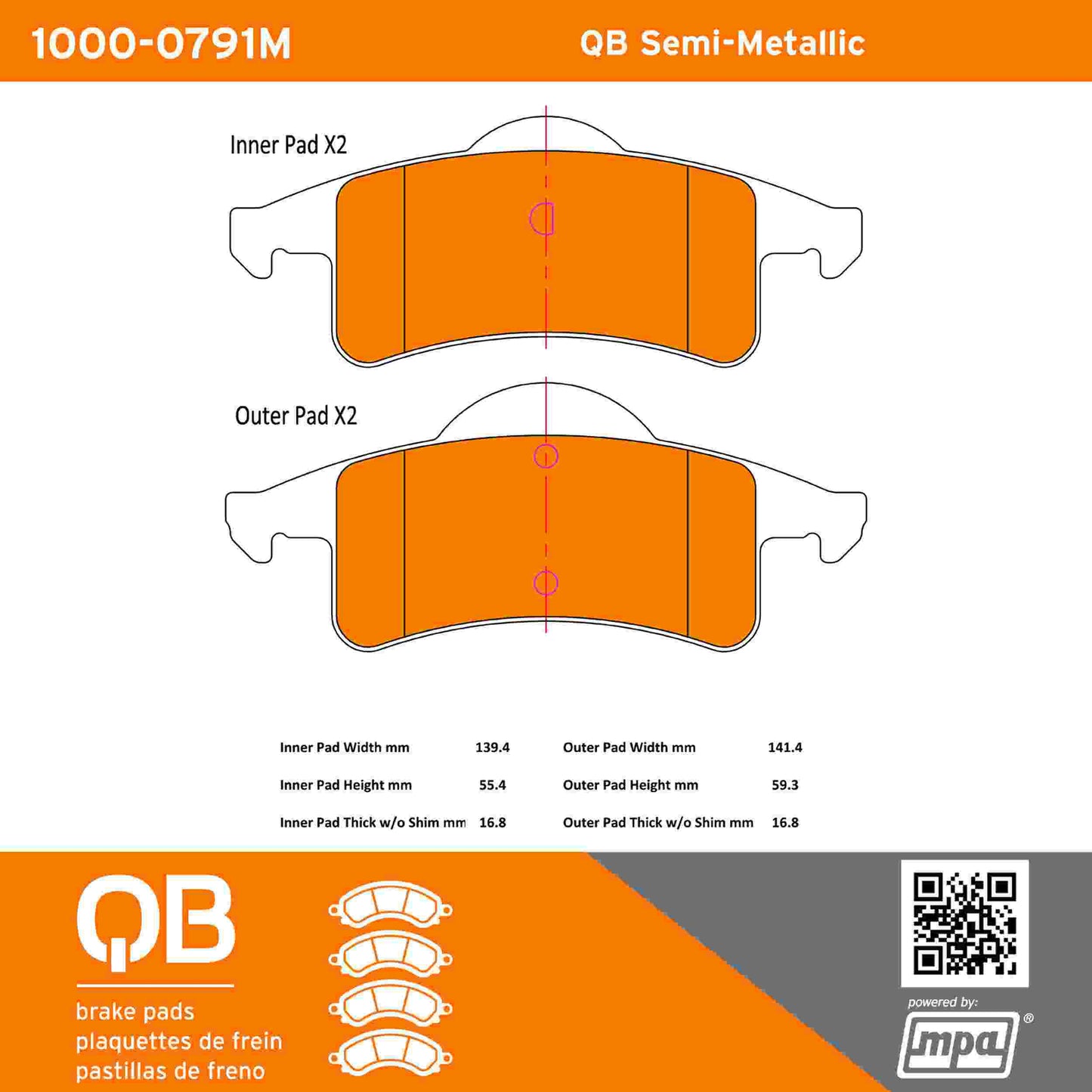Quality-Built QB Semi-Metallic Brake Pads 1000-0791M