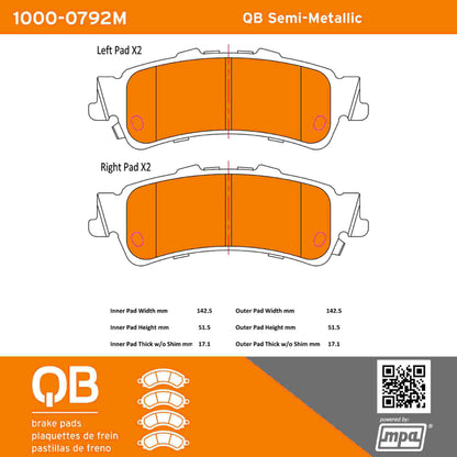 Quality-Built QB Semi-Metallic Brake Pads 1000-0792M