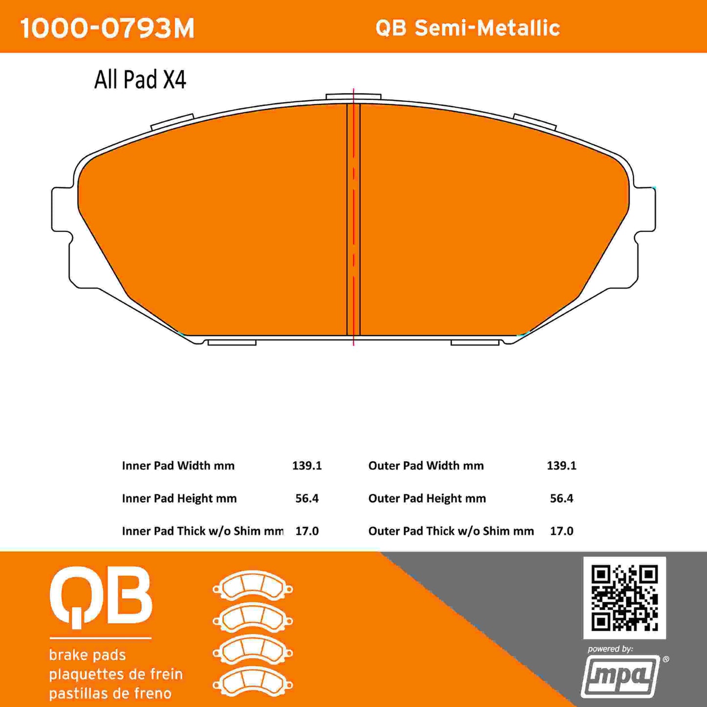 Quality-Built QB Semi-Metallic Brake Pads 1000-0793M