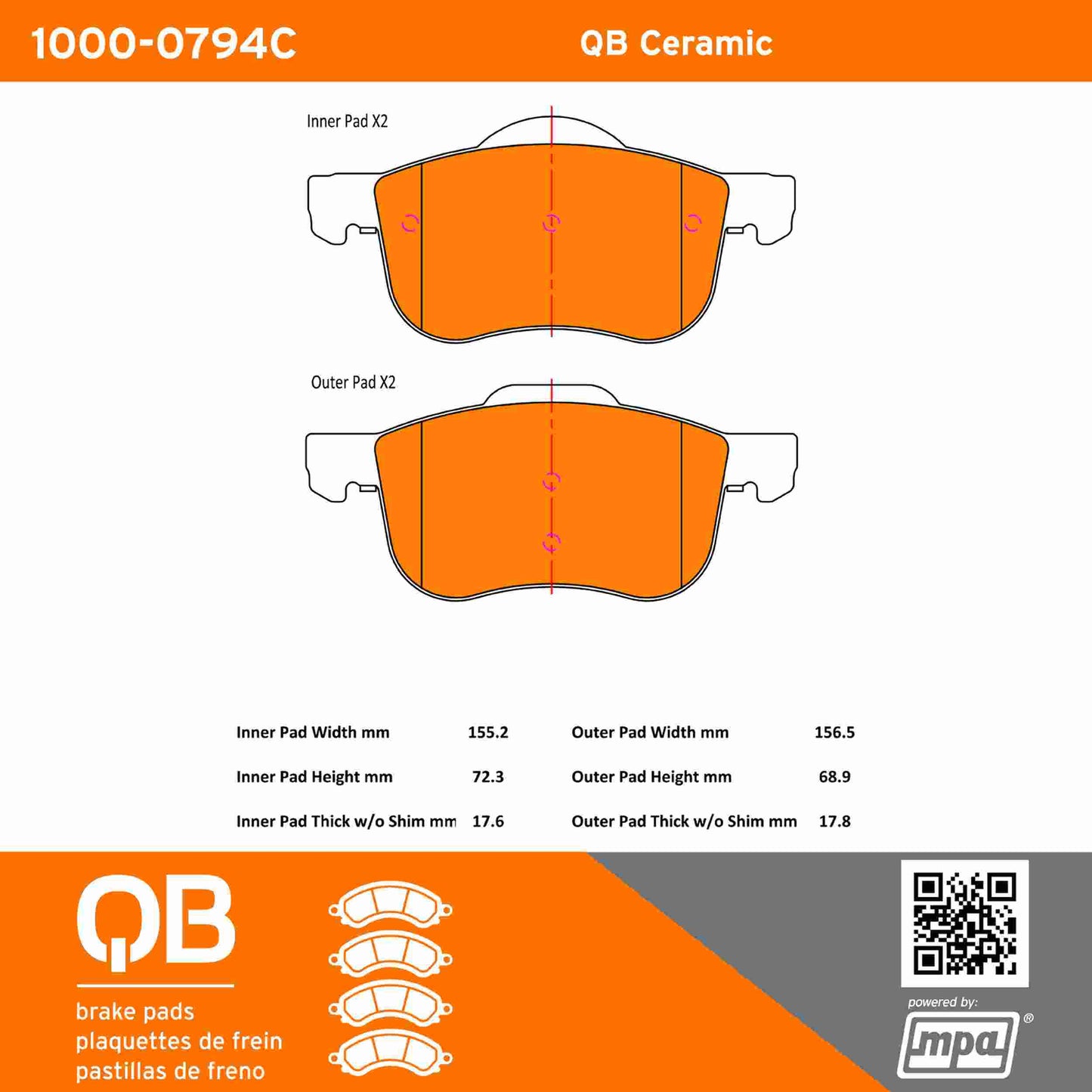 Quality-Built QB Ceramic Brake Pads 1000-0794C