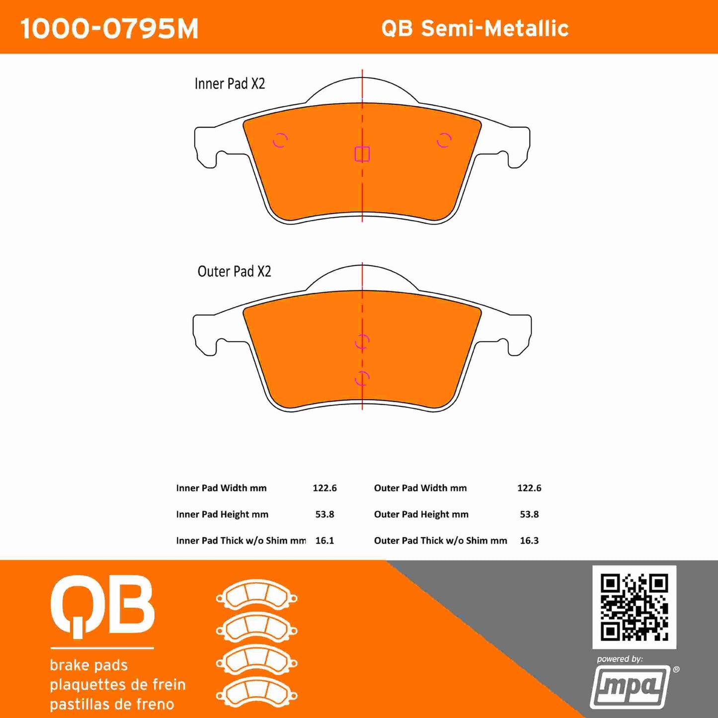 Quality-Built QB Semi-Metallic Brake Pads 1000-0795M