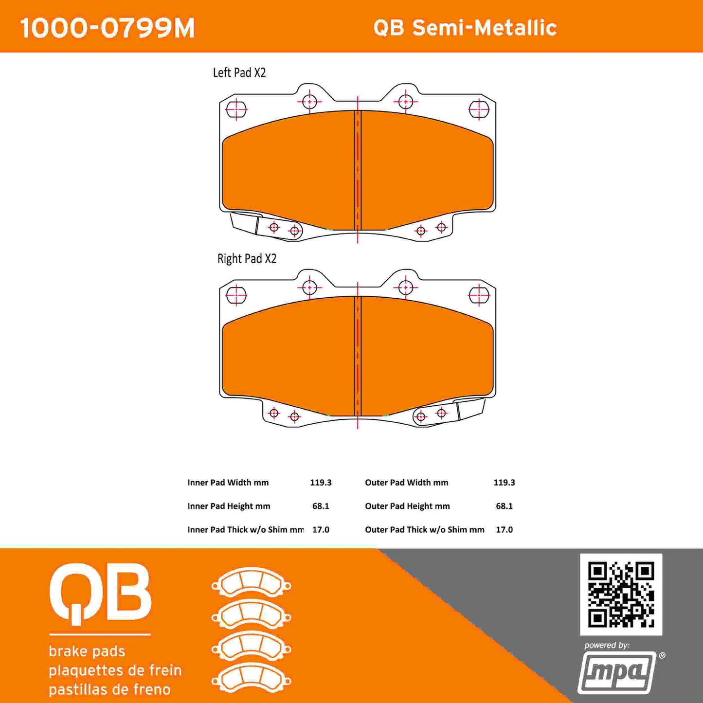 Quality-Built QB Semi-Metallic Brake Pads 1000-0799M